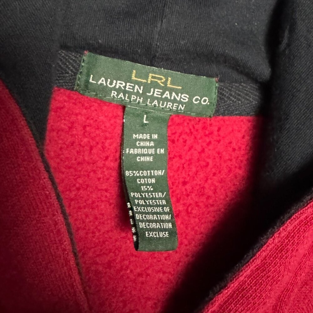 LAUREN RALPH LAUREN Designer Casual Full Zip Red Hoodie Sweatshirt Mens Large - Picture 7 of 7